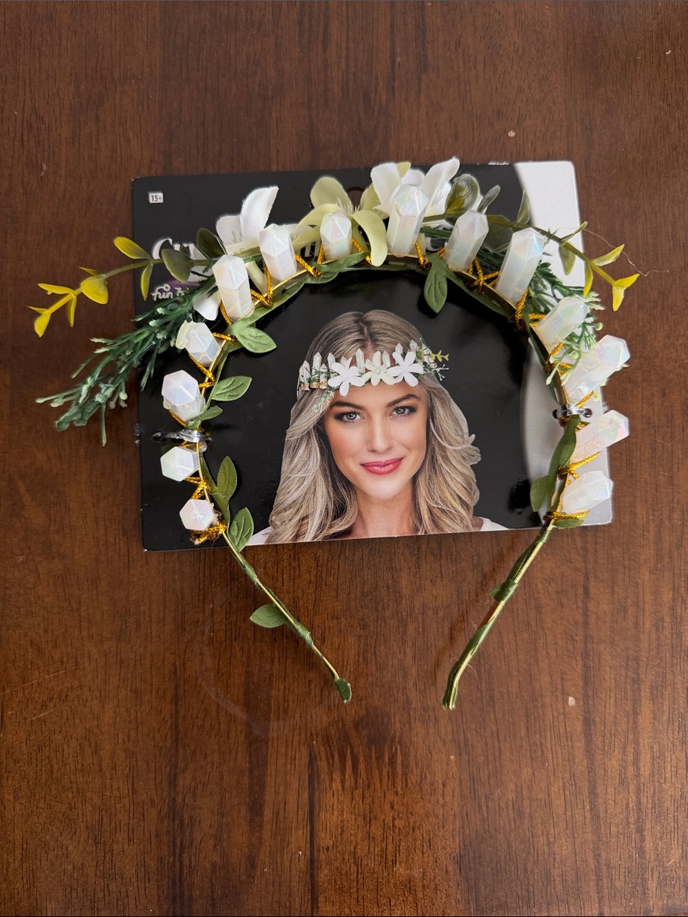 Crystal Tiara with Green Leaf Accents, perfect for Fairy outfit